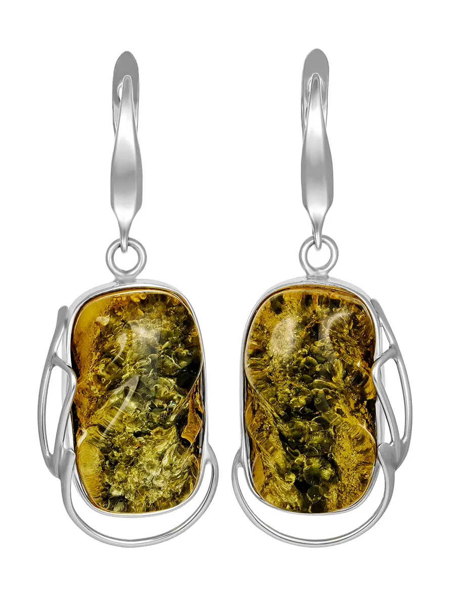 картинка Нарядные серебряные серьги с ярко-зелёным янтарём «Маньяна» в онлайн магазине