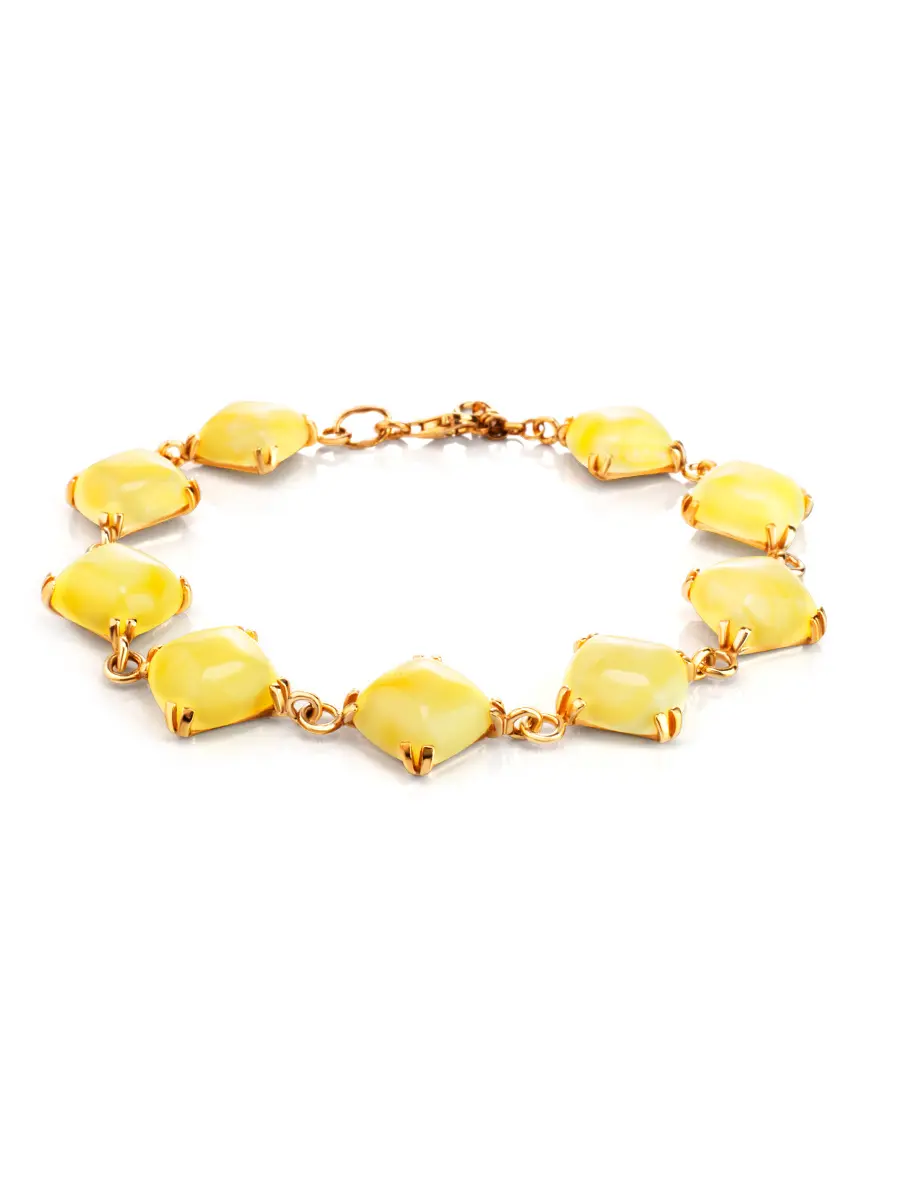 картинка Нарядный позолоченный браслет с натуральным медовым янтарём «Византия» в онлайн магазине