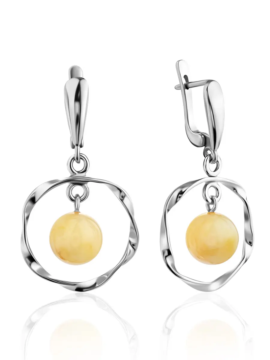 картинка Серьги-подвески из серебра и натурального янтаря медового цвета «Рапсодия» в онлайн магазине