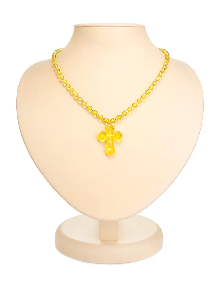 картинка Колье из натурального лимонного янтаря с подвеской-крестом в онлайн магазине