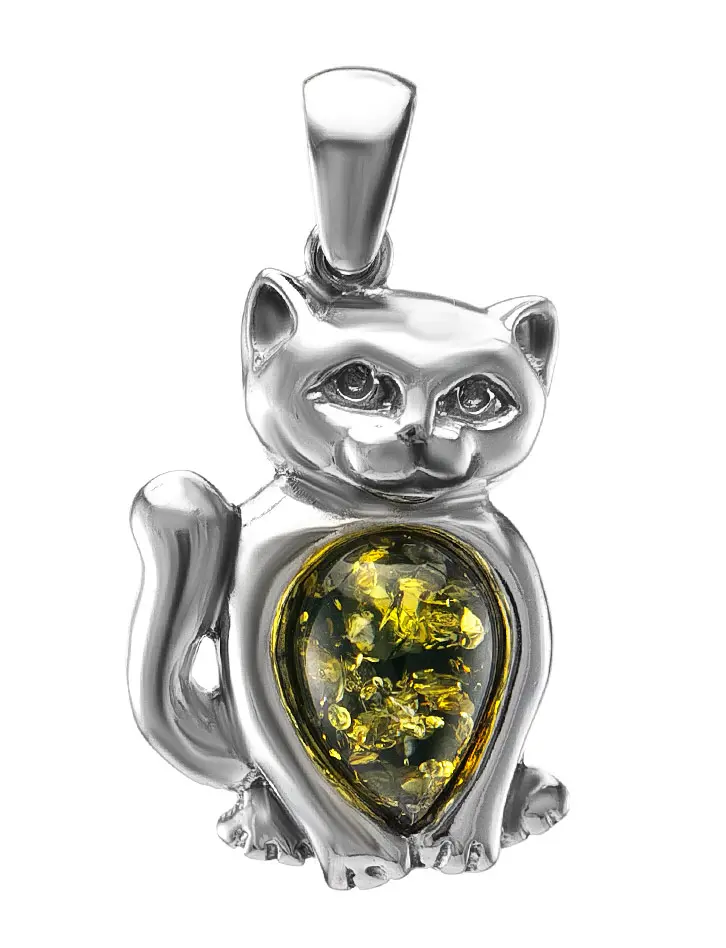картинка Подвеска из натурального янтаря зелёного цвета «Котопёс. Кошечка» в онлайн магазине