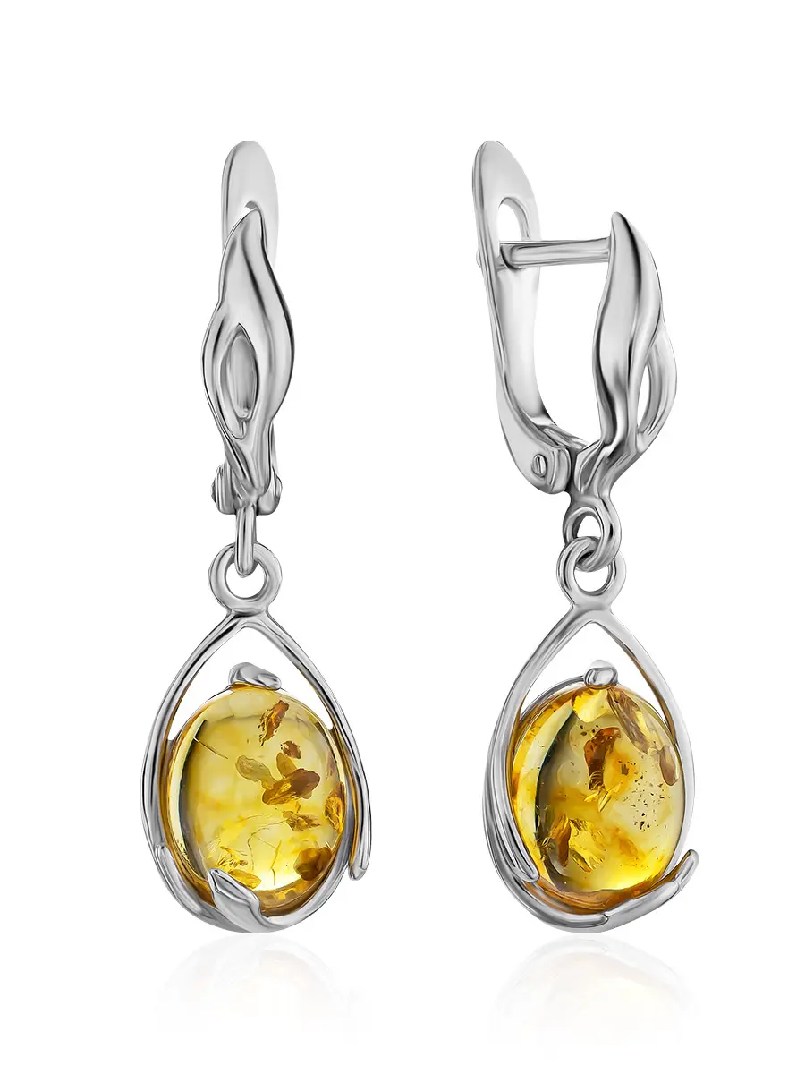 картинка Серебряные серьги со вставками из натурального нежно-лимонного янтаря «Селена» в онлайн магазине