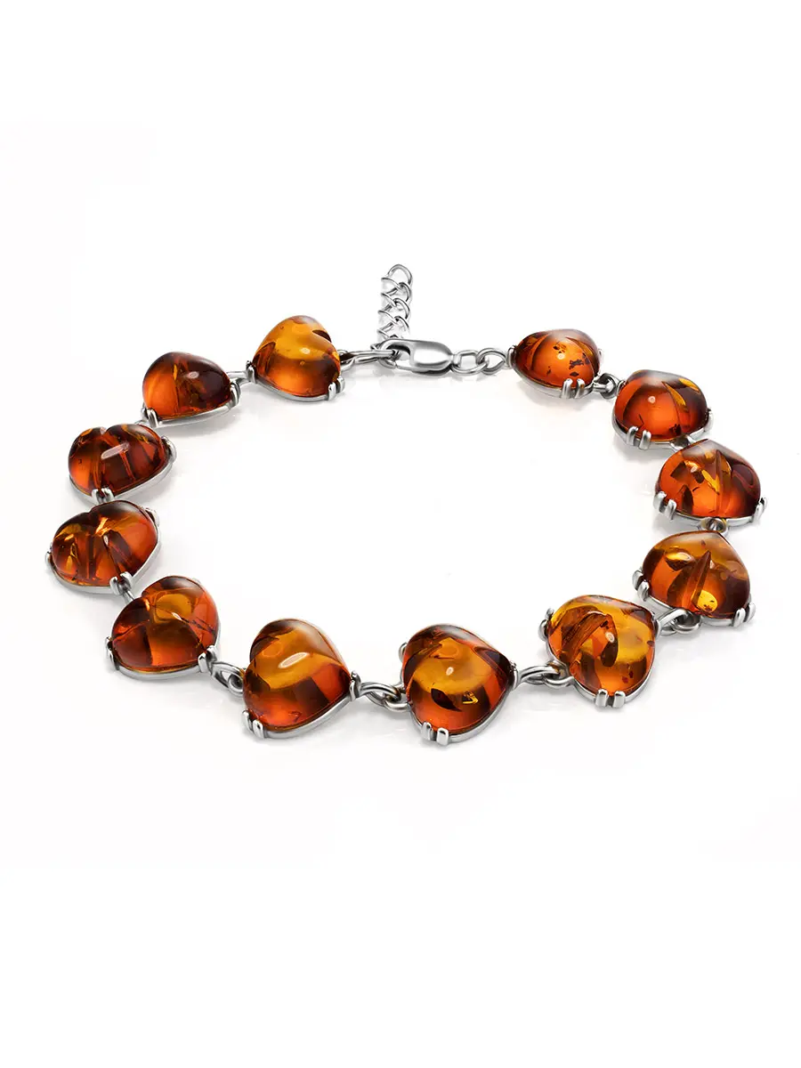 картинка Красивый серебряный браслет с коньячным янтарём «Византия» в онлайн магазине