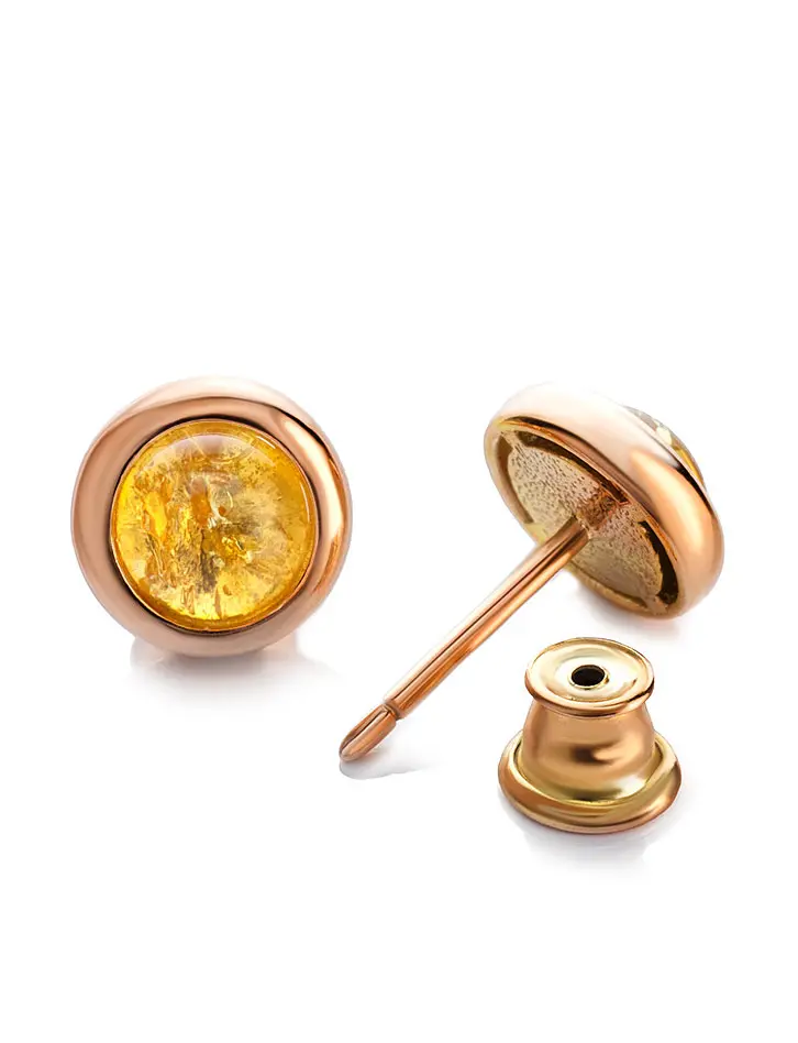 картинка Серьги-гвоздики «Ягодка» из позолоченного серебра и янтаря лимонного цвета в онлайн магазине