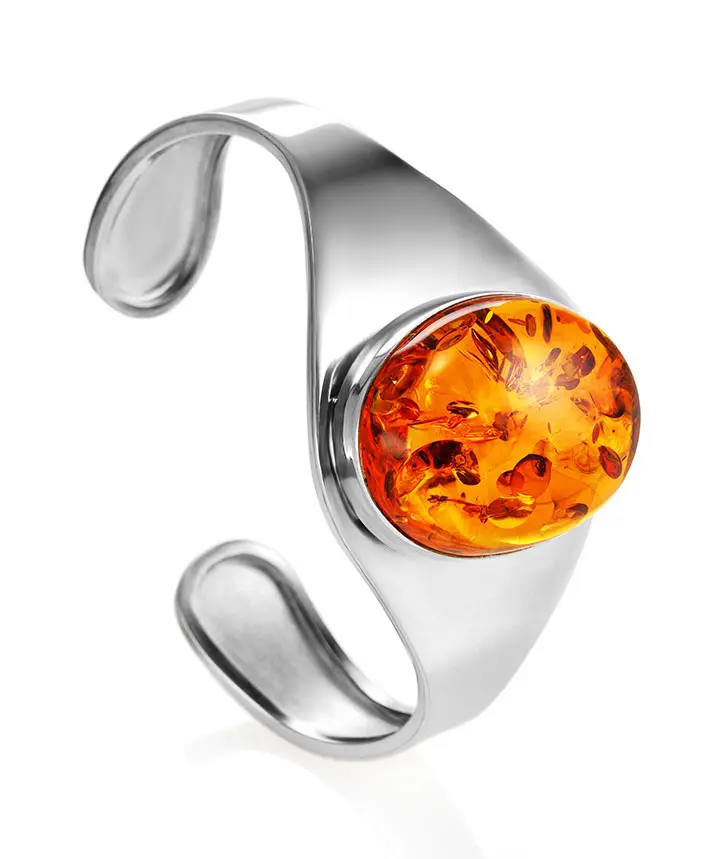 картинка Стильный браслет из серебра и натурального цельного янтаря «Глянец» в онлайн магазине