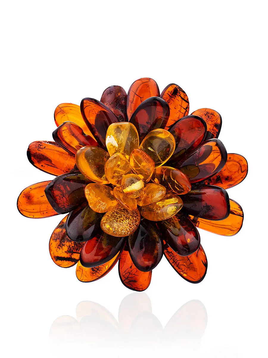 картинка Брошь из натурального балтийского янтаря разных оттенков «Хризантема» в онлайн магазине