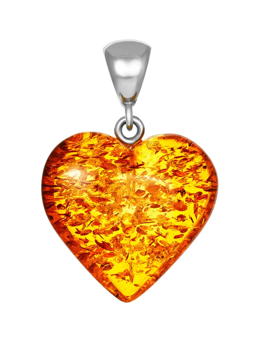 картинка Кулон в форме сердца из янтаря золотисто-коньячного цвета в онлайн магазине