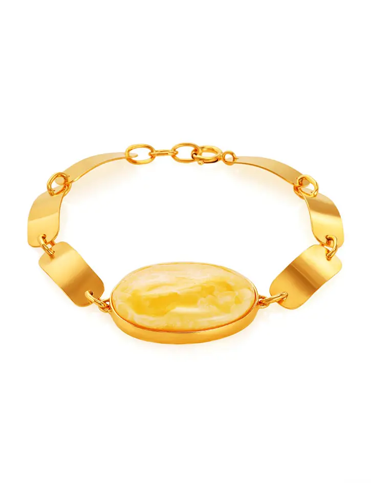 картинка Роскошный браслет из позолоченного серебра с натуральным цельным янтарём в онлайн магазине