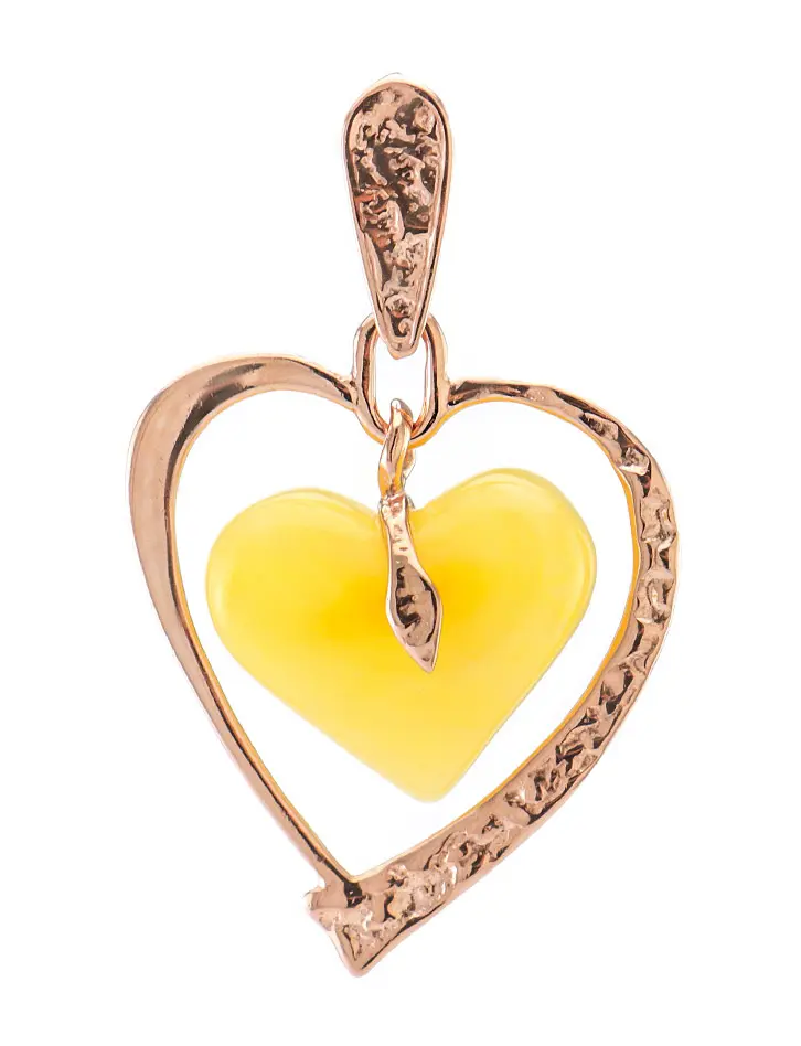 картинка Изящный кулон из золота с натуральным балтийским янтарём медового цвета «Сердце» в онлайн магазине