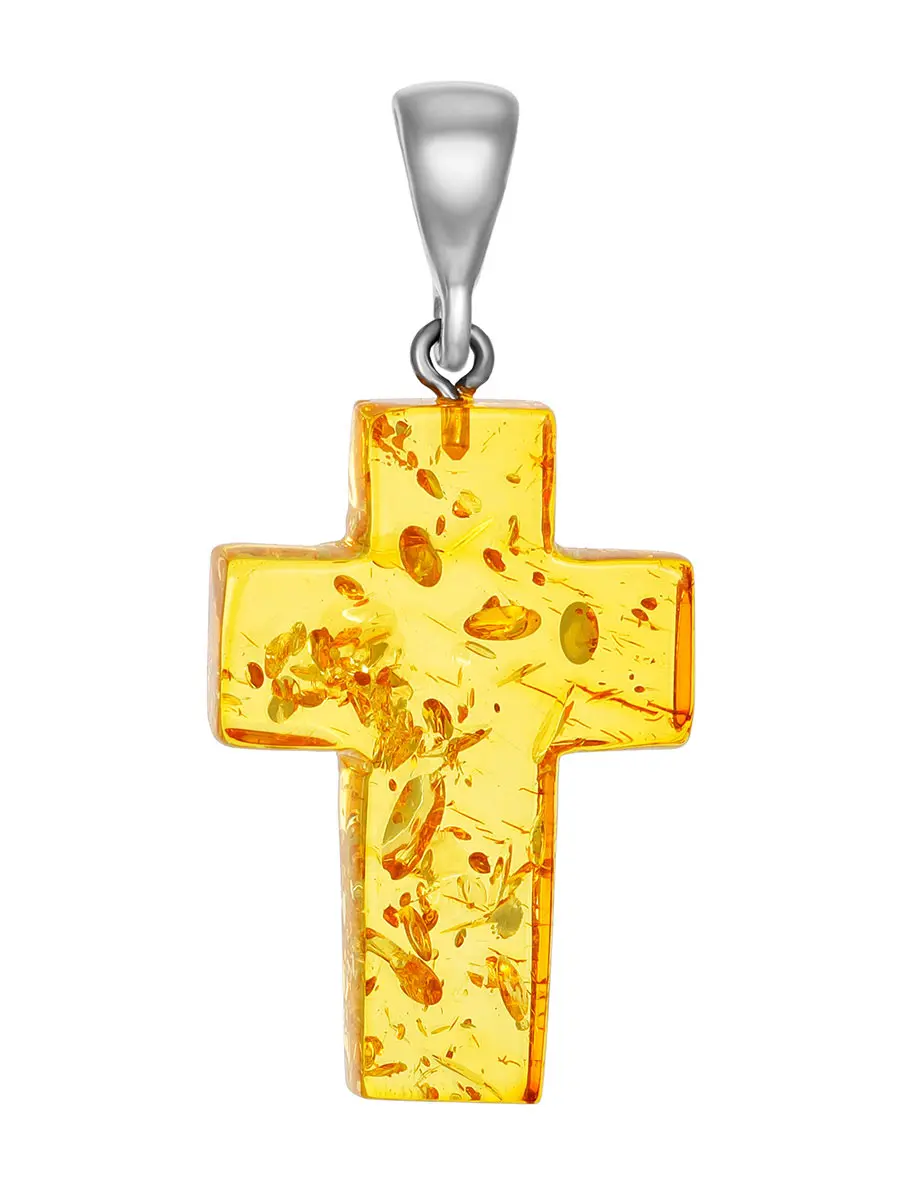 картинка Крестик из натурального янтаря с красивой искрящейся текстурой в онлайн магазине