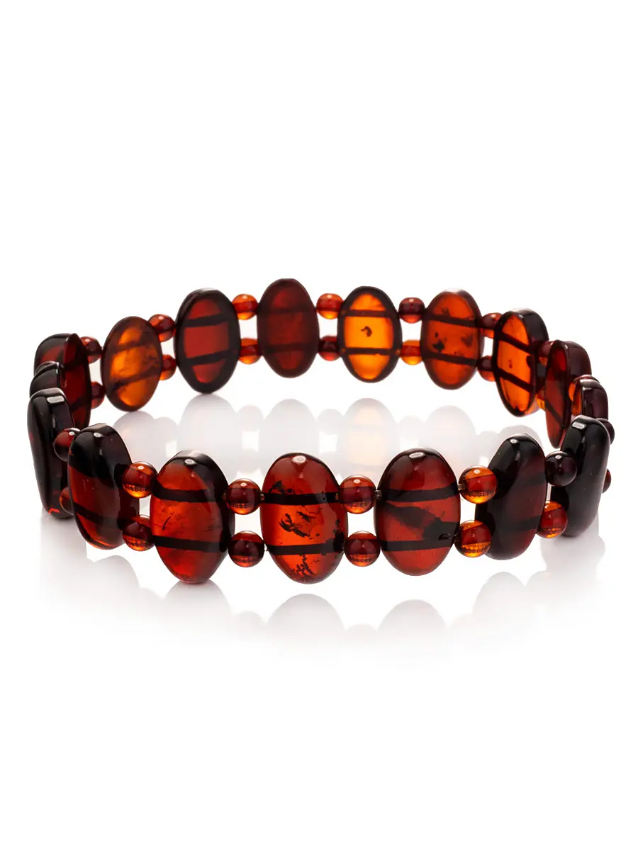 картинка Яркий браслет из насыщенного тёмно-вишнёвого янтаря «Ойкумена» в онлайн магазине