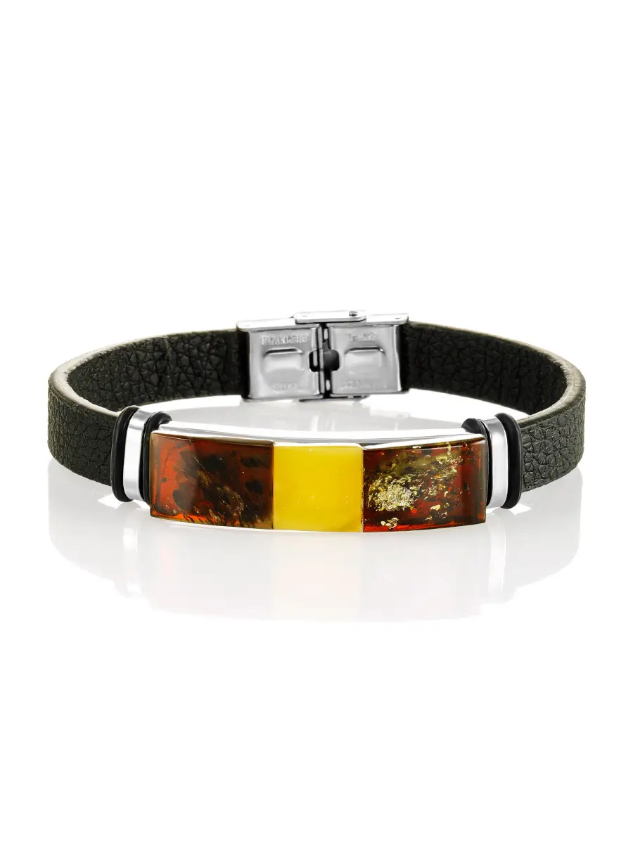 картинка Мужской браслет с контрастной мозаикой из балтийского янтаря «Сильверстоун» в онлайн магазине