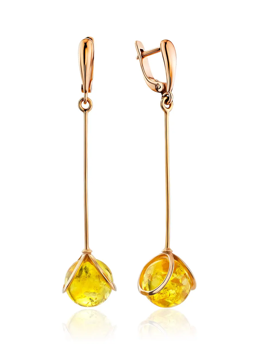 картинка Удлинённые серьги, украшенные натуральным янтарём золотистого цвета «Валенсия» в онлайн магазине