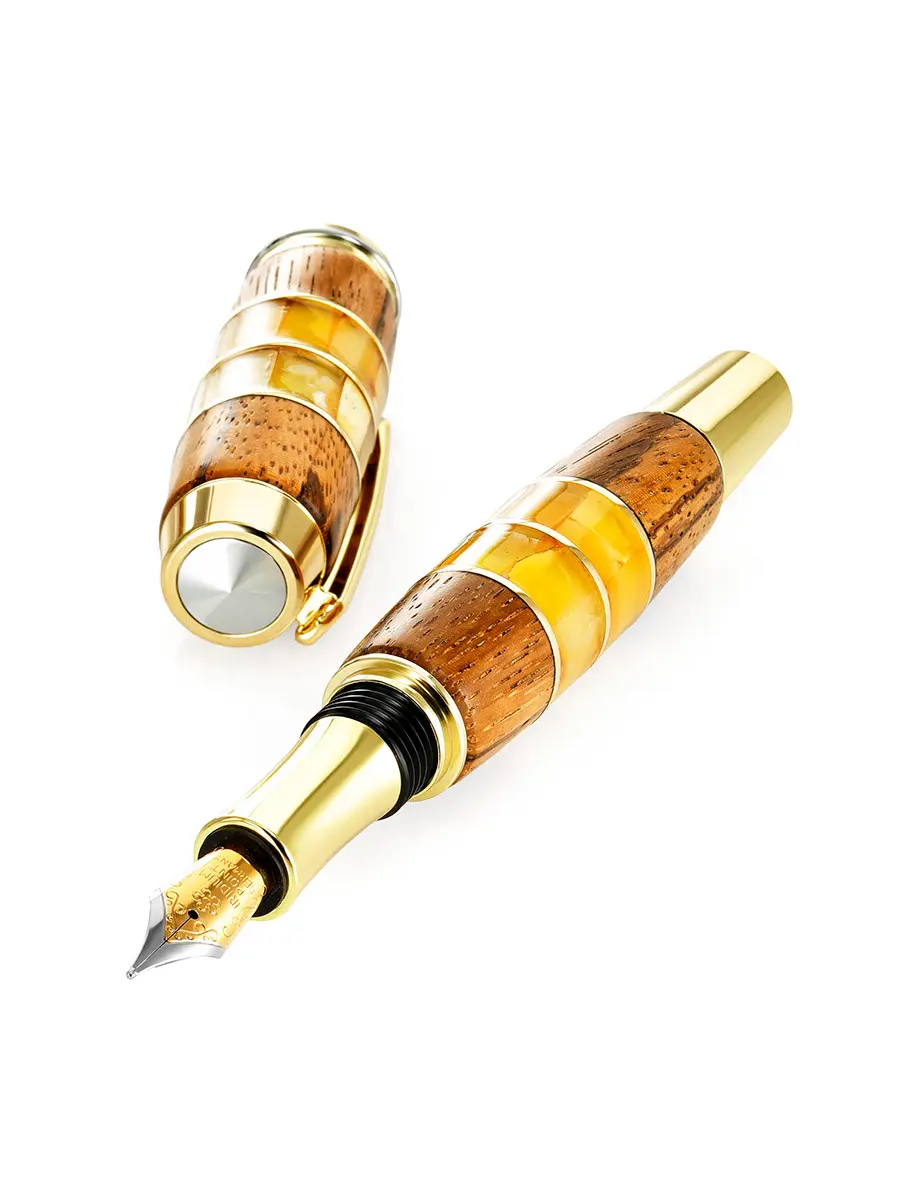картинка Роскошная перьевая ручка из древесины и натурального янтаря в онлайн магазине