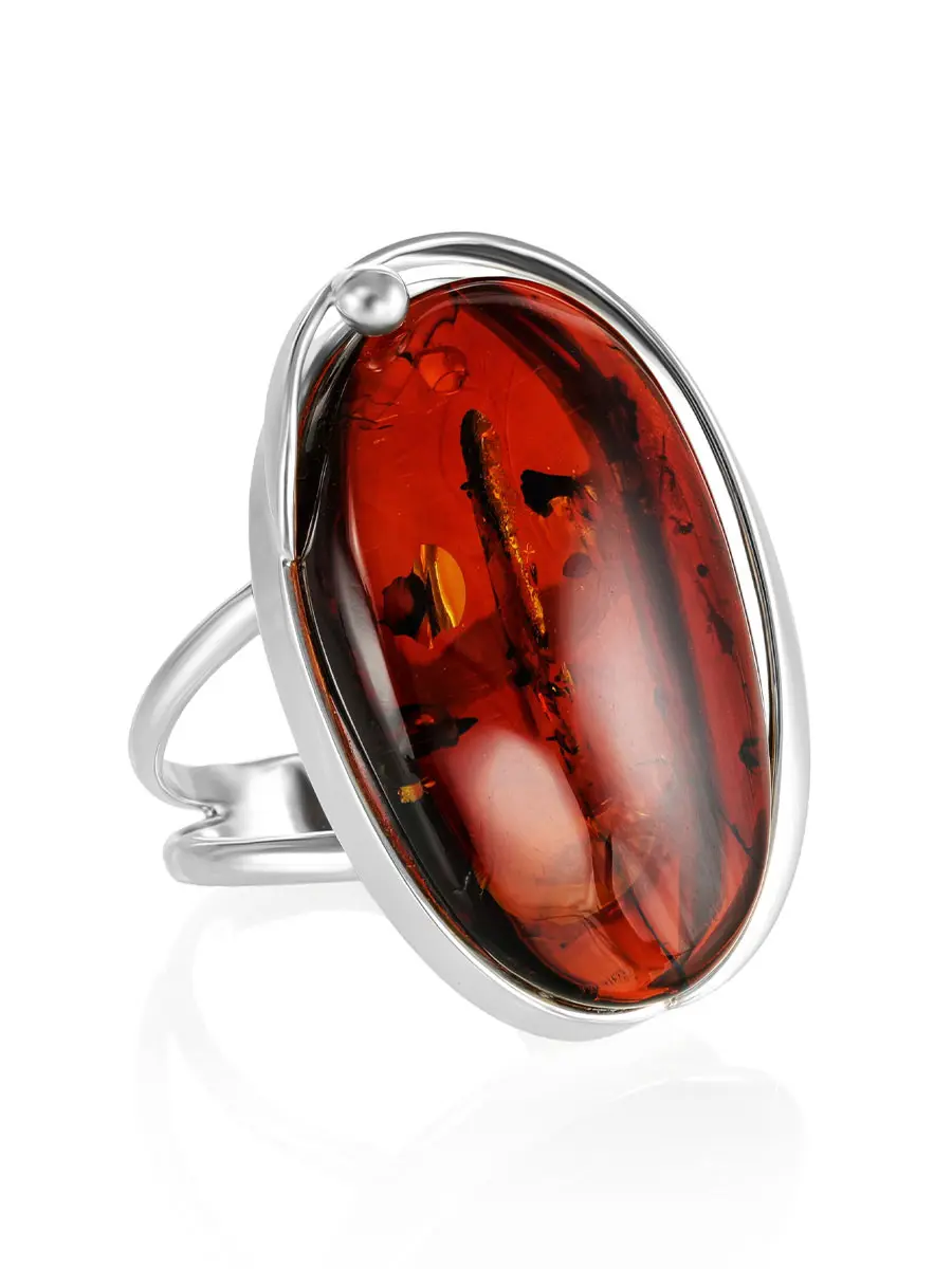 картинка Серебряное кольцо с натуральным балтийским янтарём тёмно-коньячного цвета «Лагуна» в онлайн магазине