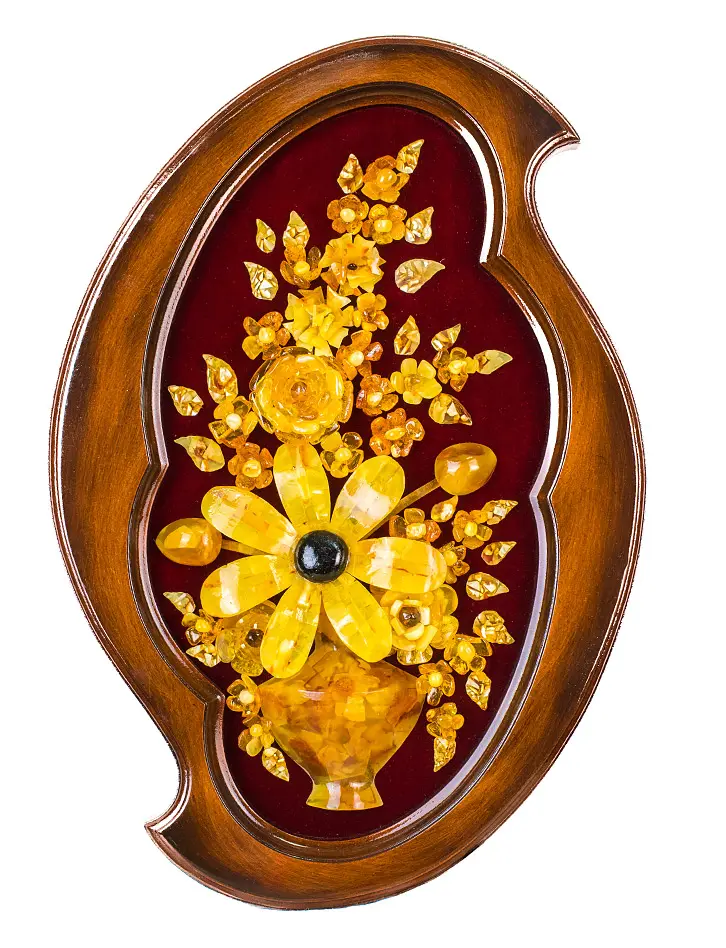 картинка Декоративная картина с натюрмортом из натурального янтаря на бархате «Ваза с цветами» 46 х 31 см в онлайн магазине