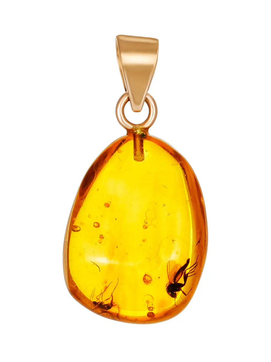 картинка Золотой кулон из натурального янтаря с инклюзами «Клио» в онлайн магазине