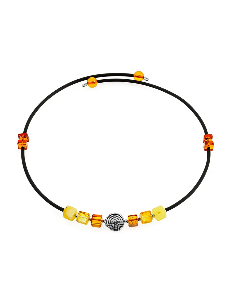 картинка Оригинальное колье-чокер «Оклахома» с разноцветными янтарными кубиками в онлайн магазине