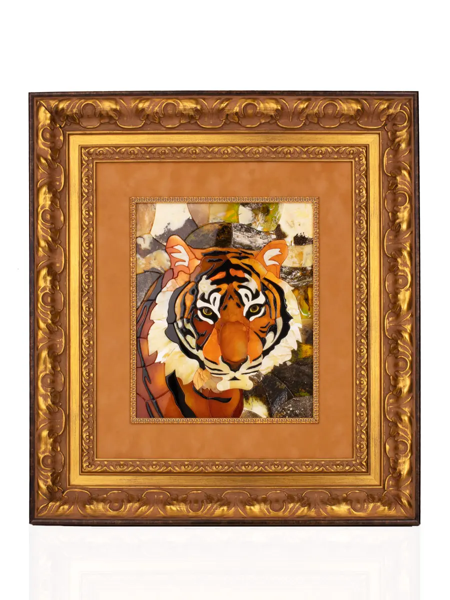 картинка Уникальная мозаичная картина из янтаря ручной работы «Тигр» в онлайн магазине