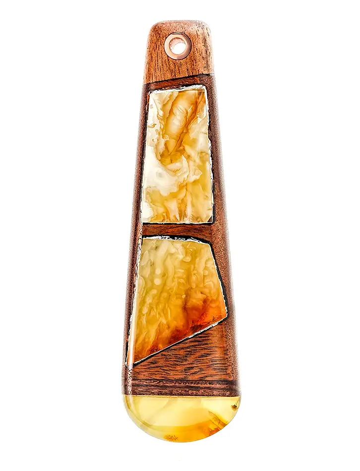 картинка Оригинальная крупная подвеска из дерева и янтаря «Индонезия» в онлайн магазине