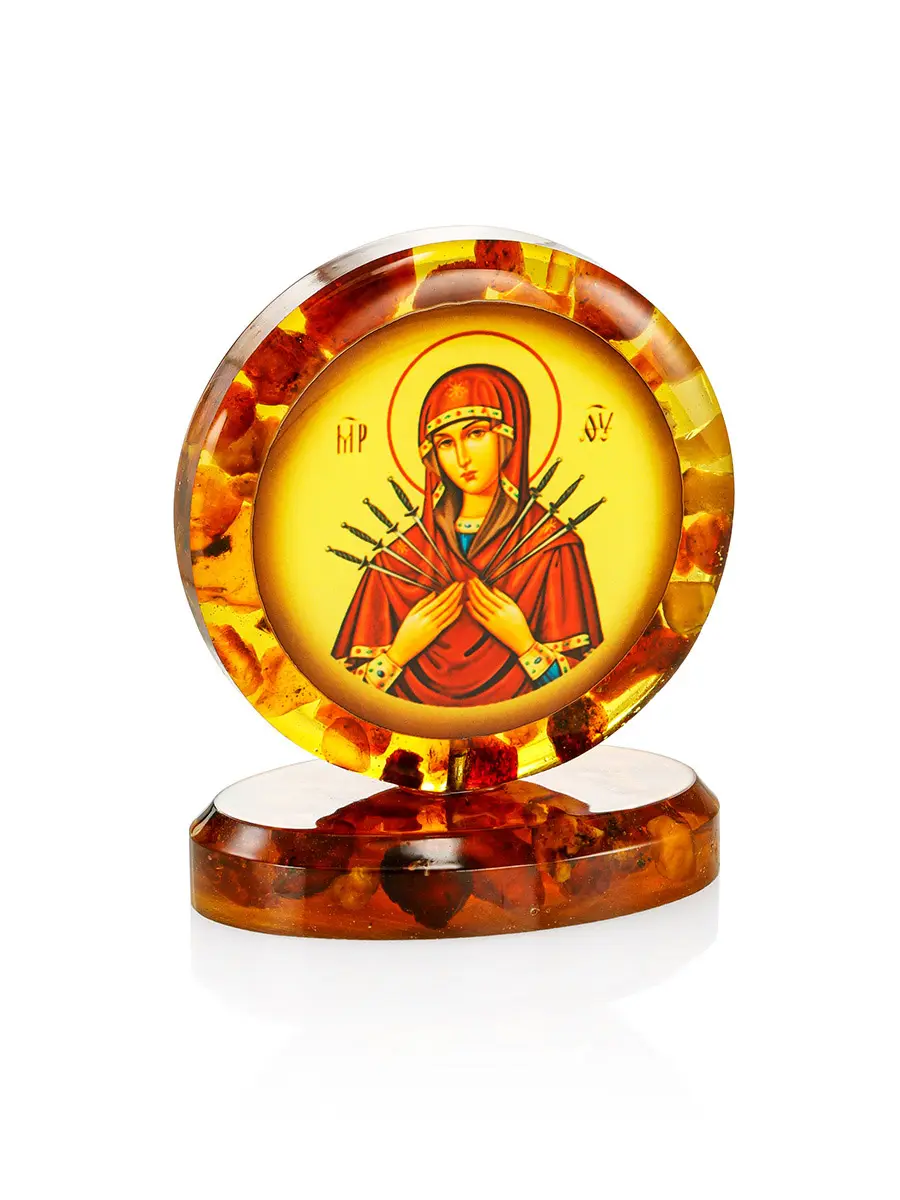 картинка Икона на подставке с янтарём «Богородица Семистрельная» в онлайн магазине