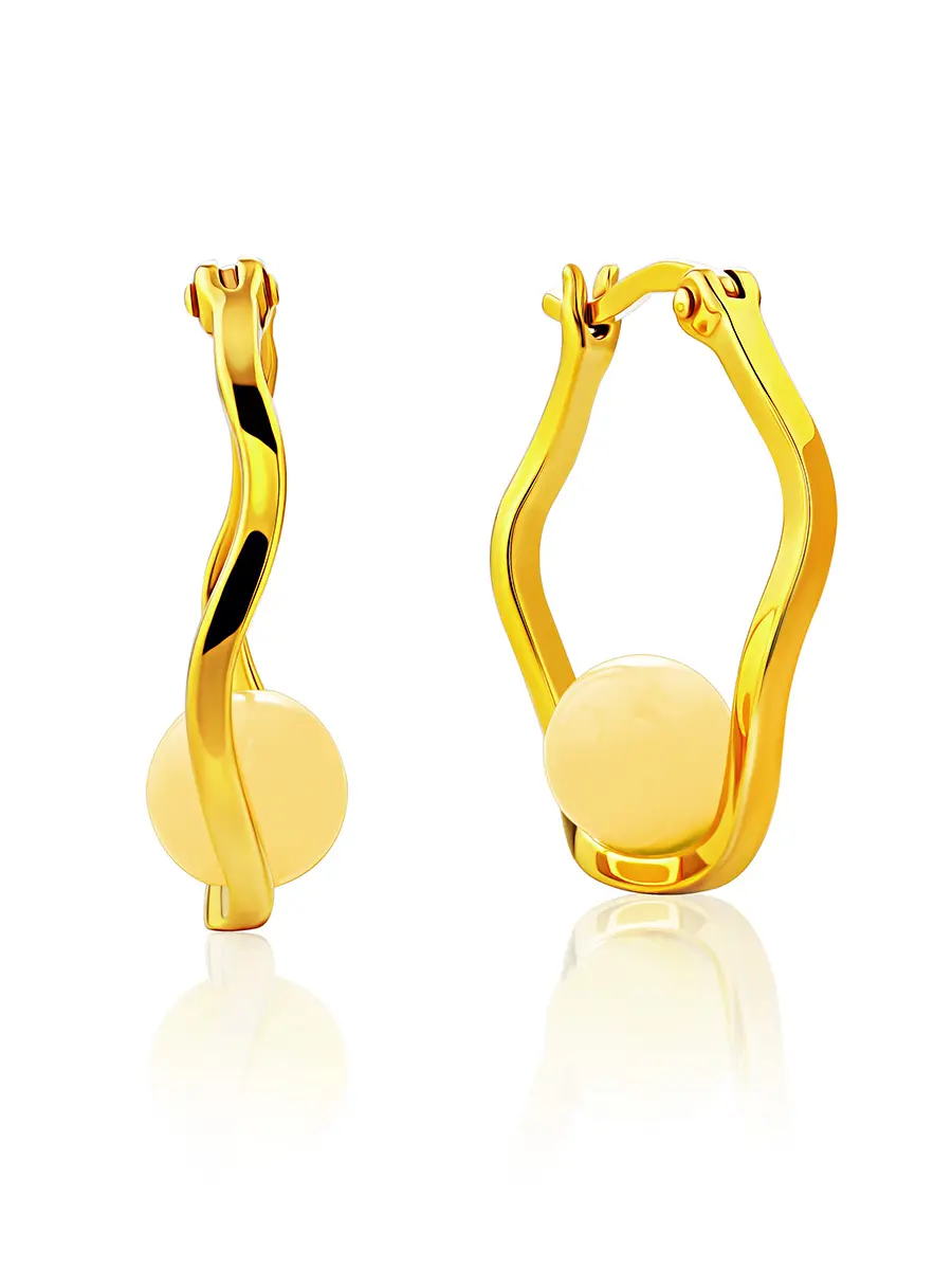 картинка Небольшие серьги-кольца из позолоченного серебра, украшенные медовым янтарём Palazzo от  ifamore™ в онлайн магазине