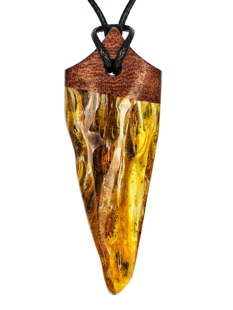 картинка Крупная подвеска из натурального текстурного янтаря и дуба «Индонезия» в онлайн магазине