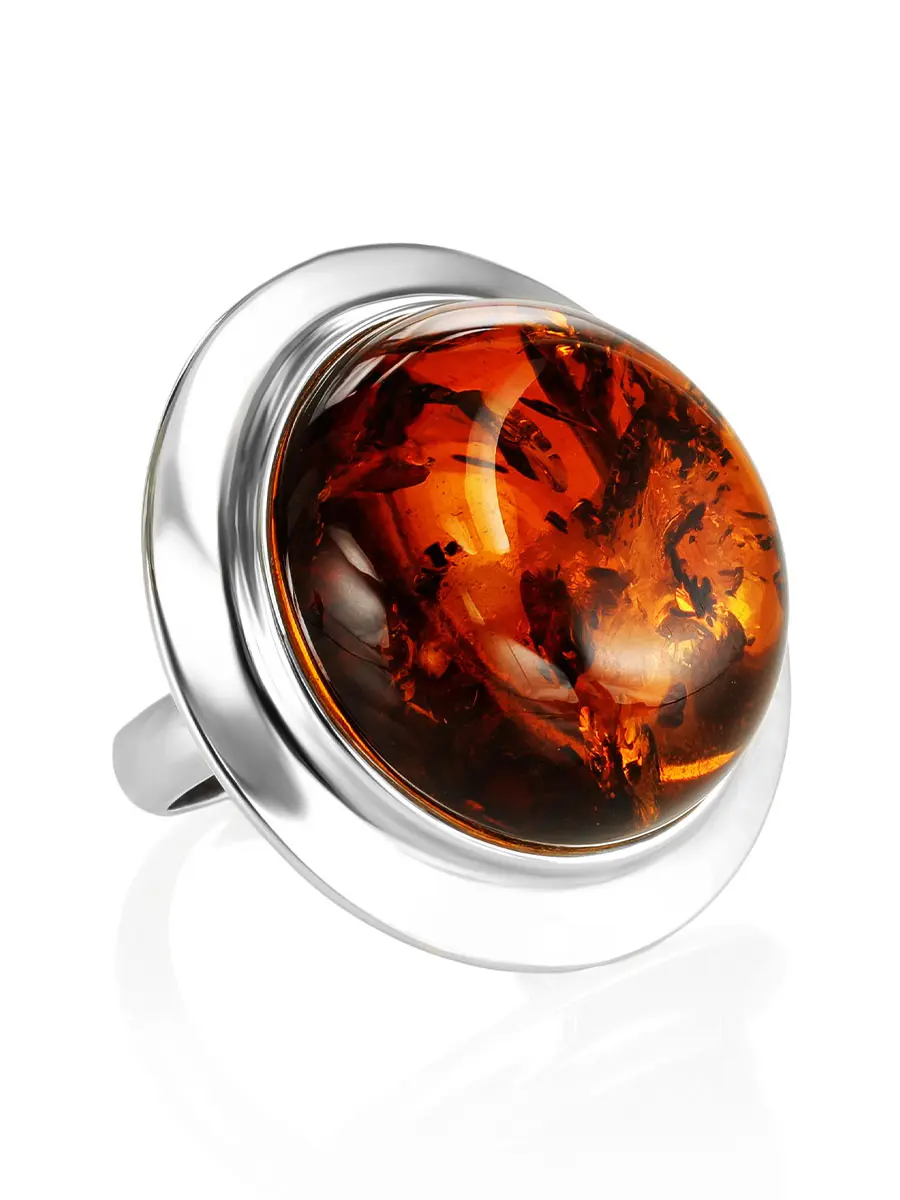 картинка Эффектное кольцо «Глянец» из натурального коньячного янтаря в онлайн магазине