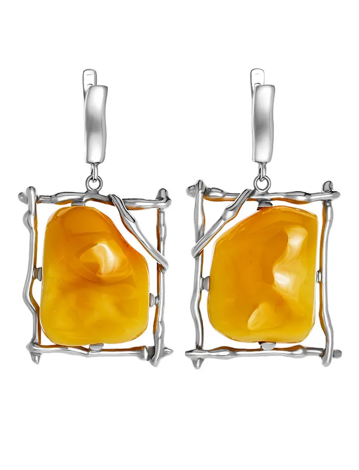 картинка Серьги из серебра и натурального янтаря медового цвета в онлайн магазине