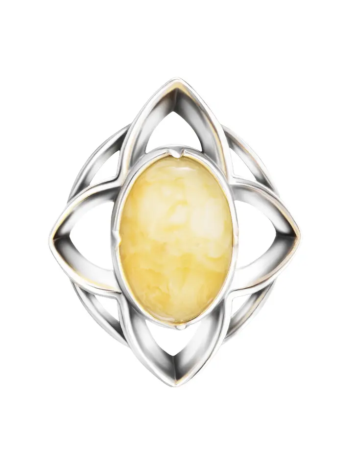 картинка Кулон в ажурном дизайне «Амьен» из серебра и цельного медового янтаря в онлайн магазине