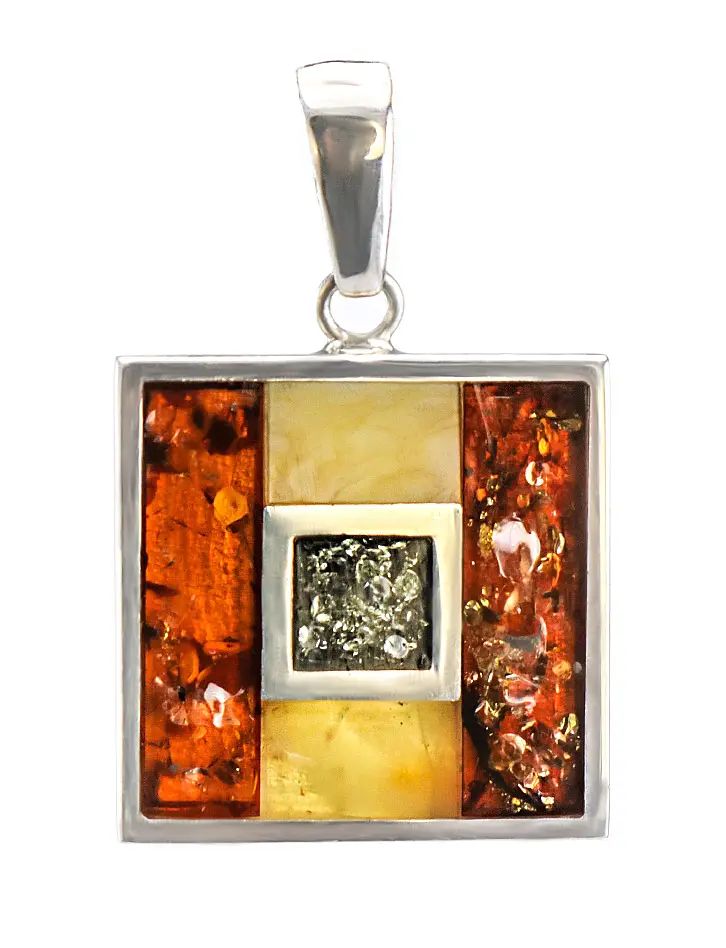 картинка Яркая подвеска геометрической формы из серебра и натурального янтаря London в онлайн магазине