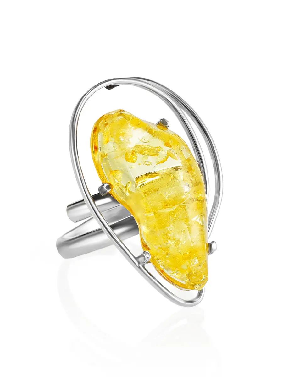 картинка Нарядное серебряное кольцо со вставкой из лимонного янтаря «Риальто» в онлайн магазине