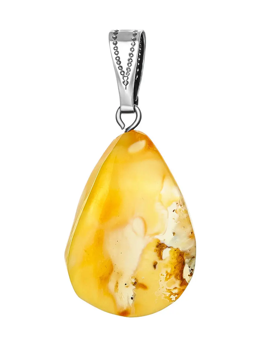 картинка Кулон-капелька из янтаря медового цвета с пейзажной текстурой в онлайн магазине