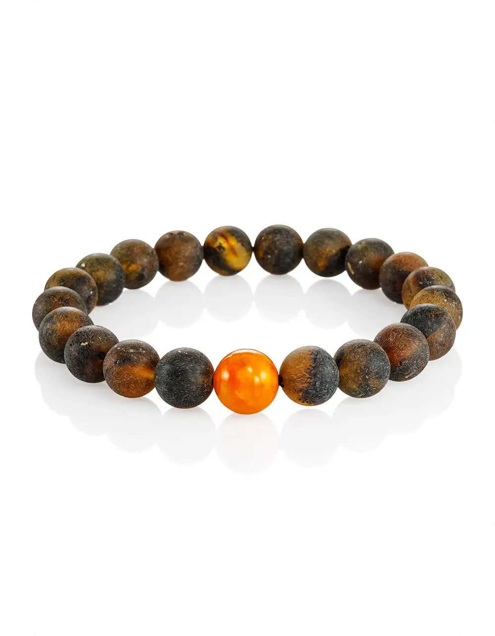 картинка Браслет из формованных янтарных шаров, украшенный контрастной вставкой «Куба» в онлайн магазине