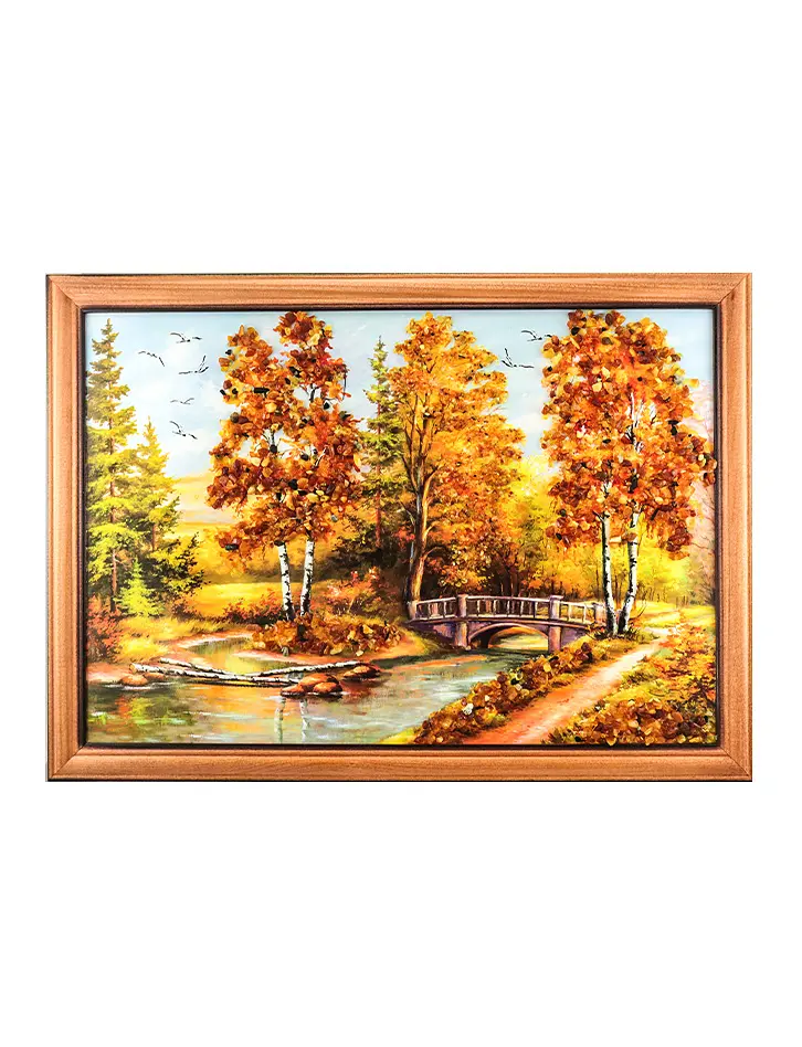 картинка «Старый мостик». Картина горизонтального формата, украшенная янтарем в онлайн магазине