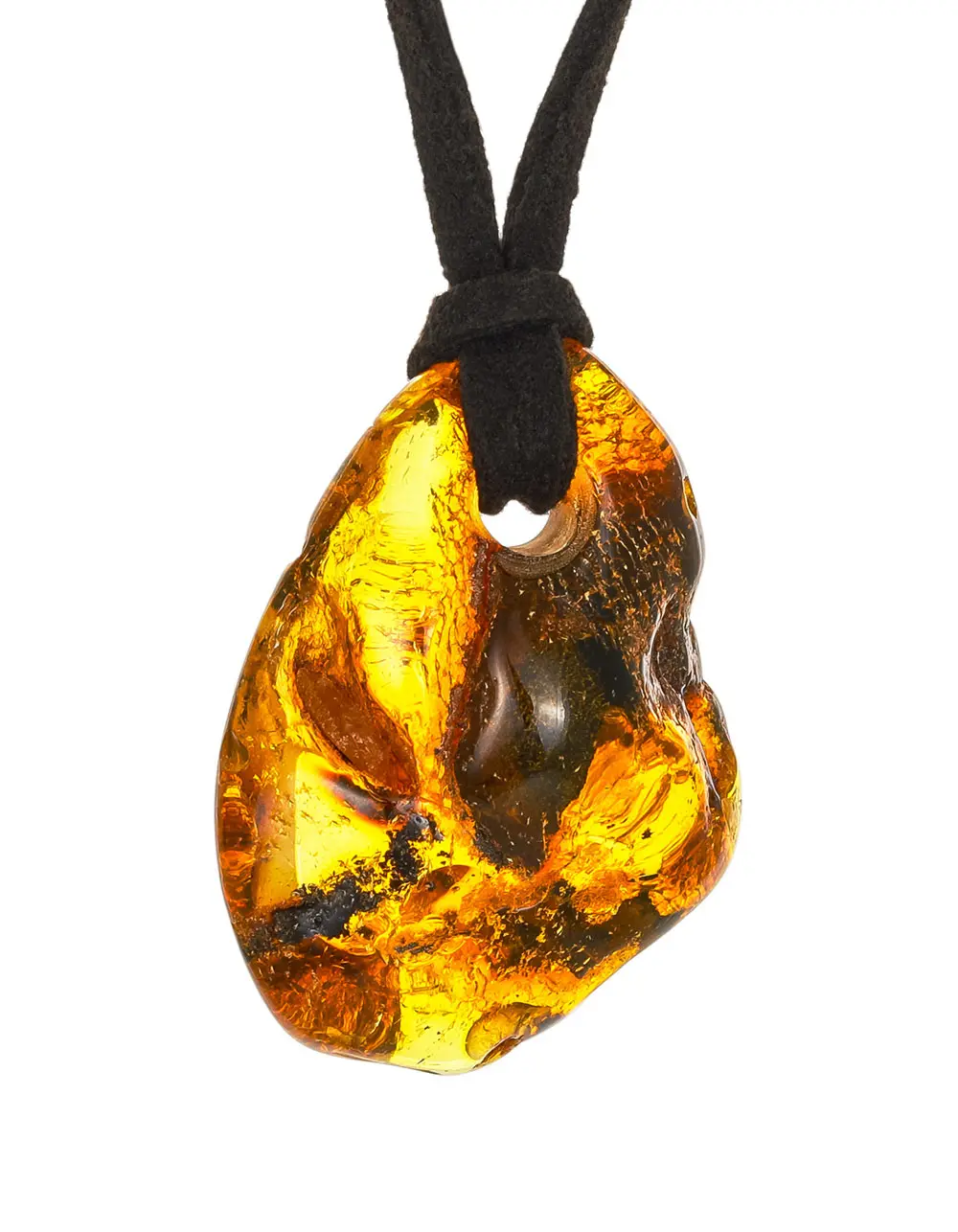 картинка Кулон из цельного натурального янтаря с красивой текстурой на шнурке в онлайн магазине