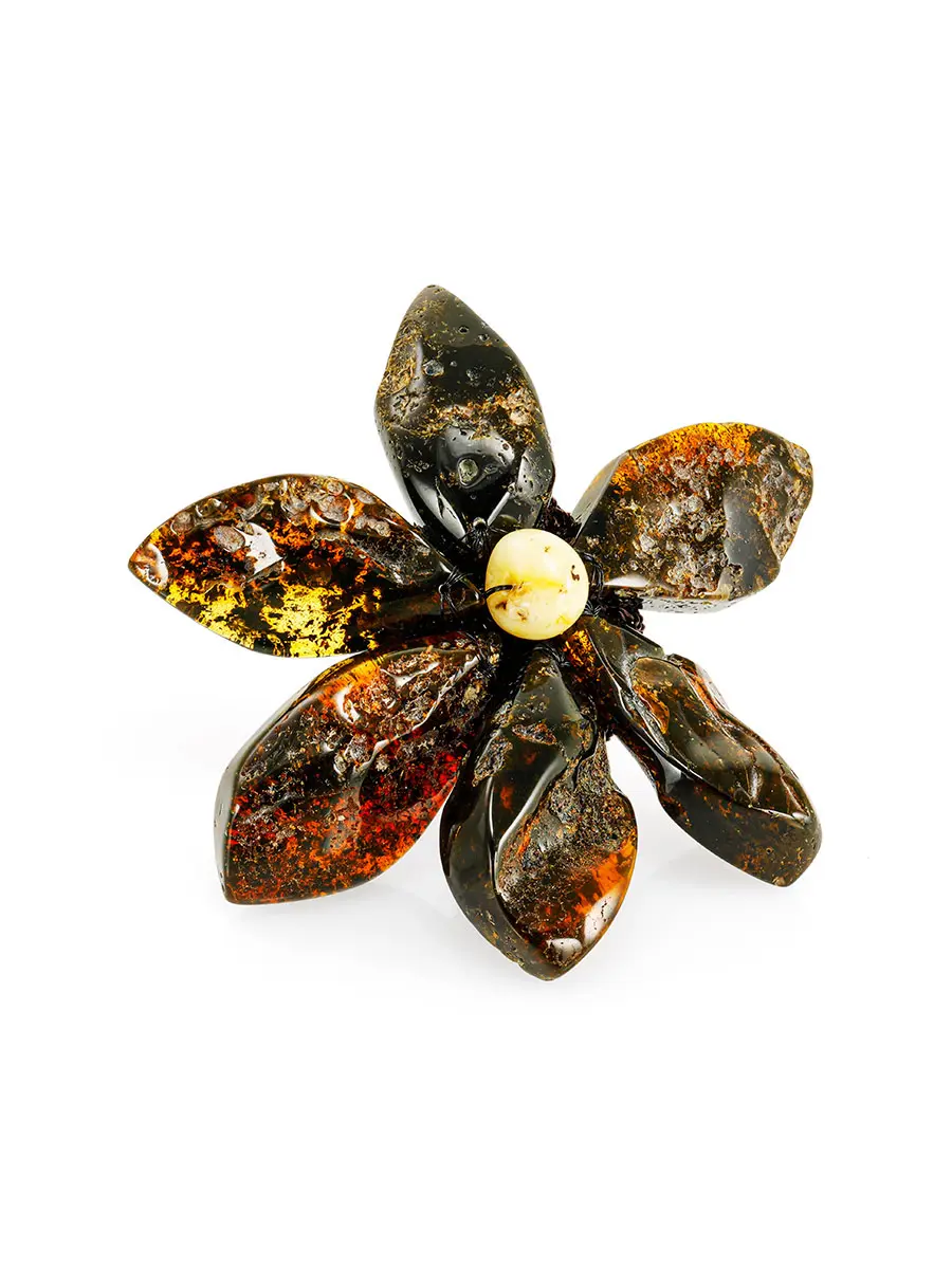 картинка Брошь-цветок «Помпеи» из натурального цельного янтаря в онлайн магазине