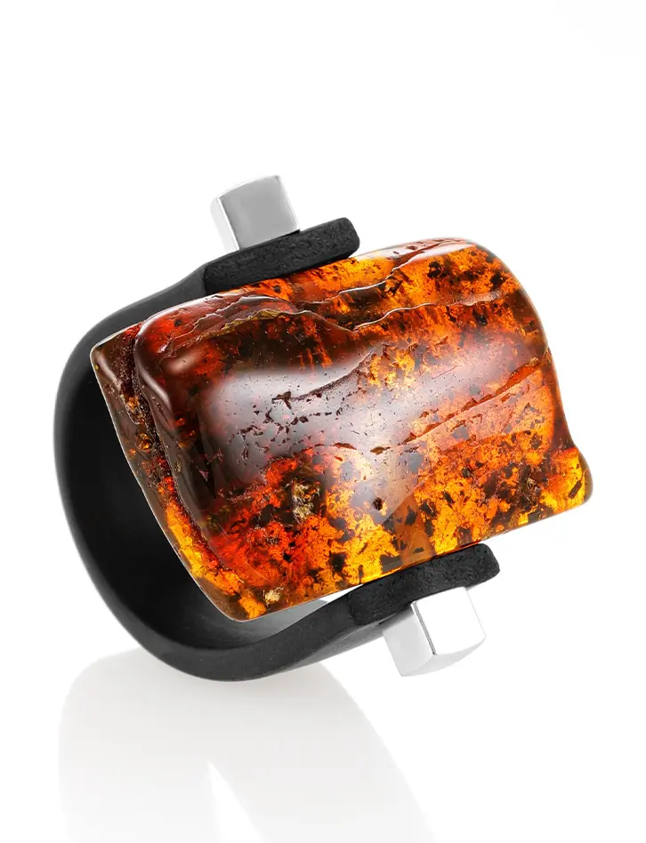 картинка Оригинальное стильное кольцо с натуральным балтийским янтарём «Сильверстоун» в онлайн магазине