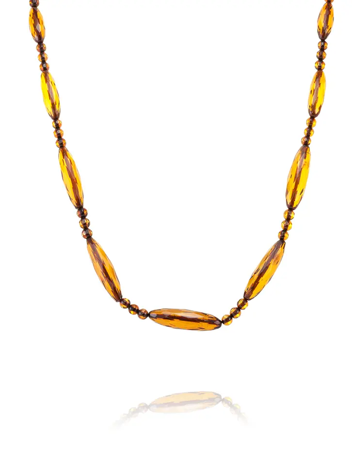 картинка Оригинальные бусы из натурального балтийского янтаря коньячного цвета «Ивушка алмазная» в онлайн магазине