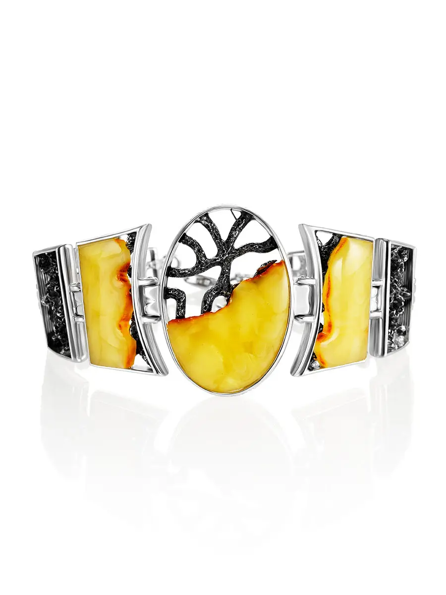 картинка Элегантный браслет с цельными кусочками балтийского медового янтаря «Модерн» в онлайн магазине