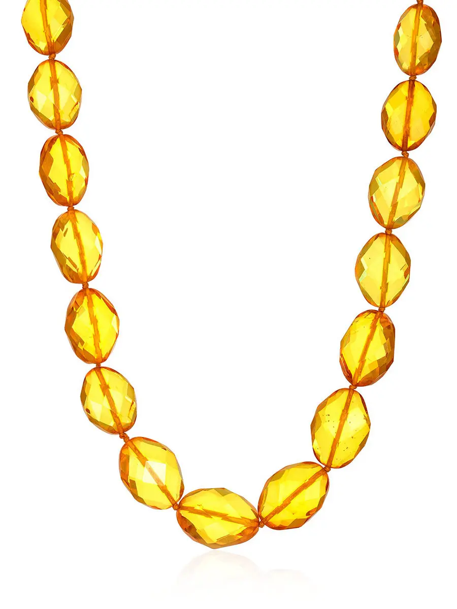 картинка Бусы из натурального цельного янтаря «Оливка гранёная лимонная» в онлайн магазине