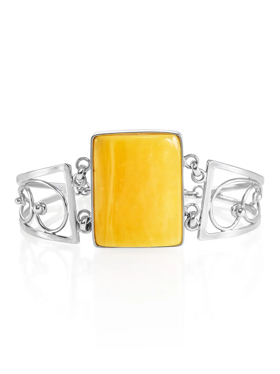 картинка Стильный ажурный браслет, украшенный медовым янтарём в онлайн магазине