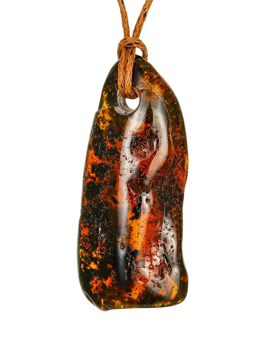 картинка Вытянутый кулон из янтаря насыщенного коньячного цвета в онлайн магазине