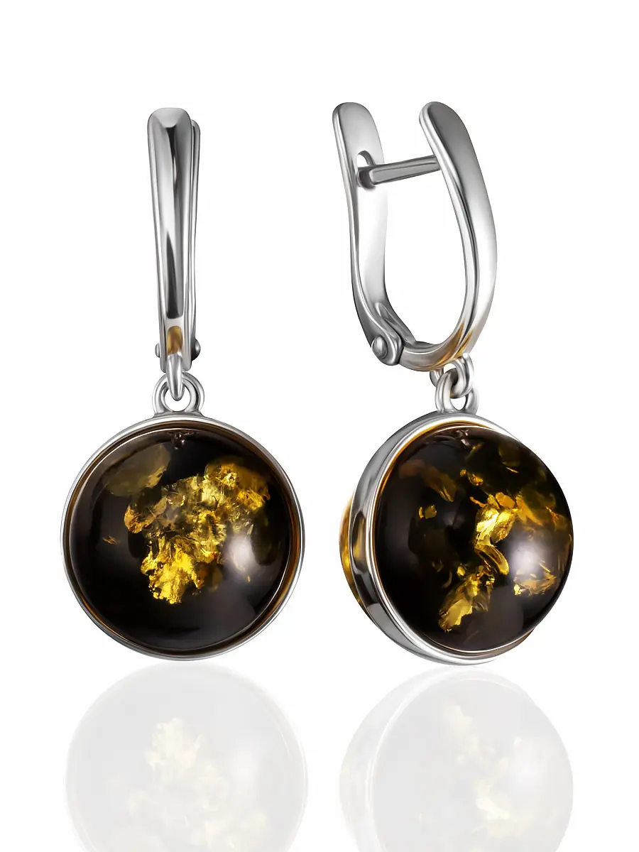 картинка Круглые серьги из натурального янтаря зелёного цвета «Сорбонна» в онлайн магазине