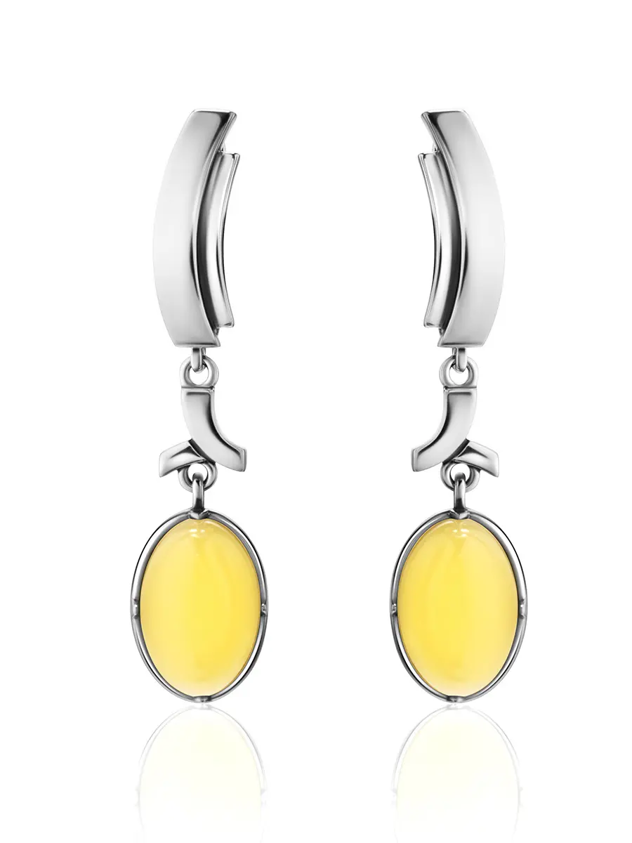 картинка Стильные серьги «Люмьер» из серебра и медового янтаря в онлайн магазине