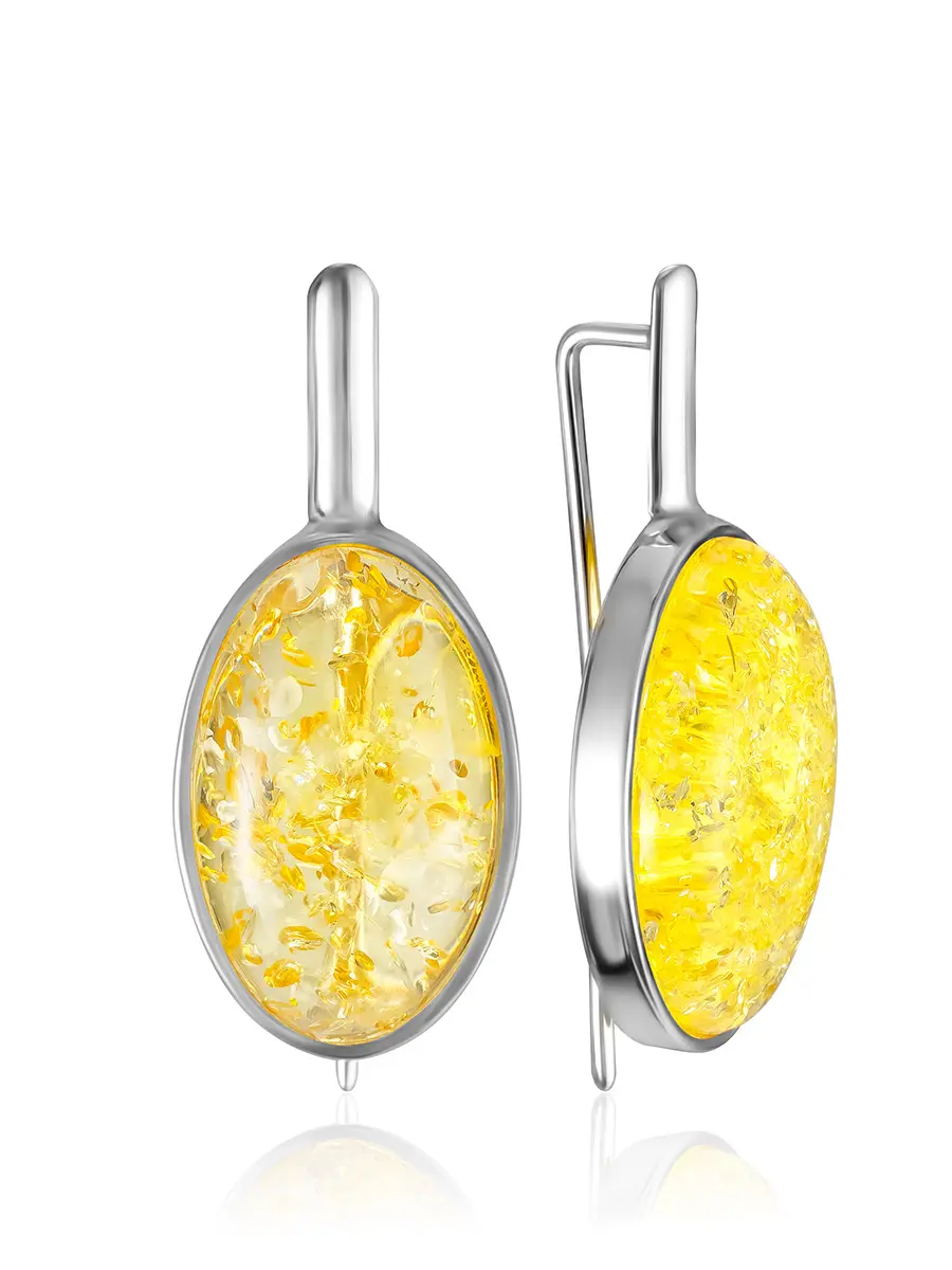 картинка Красивые крупные серьги «Годжи» с искрящимся лимонным янтарём в онлайн магазине