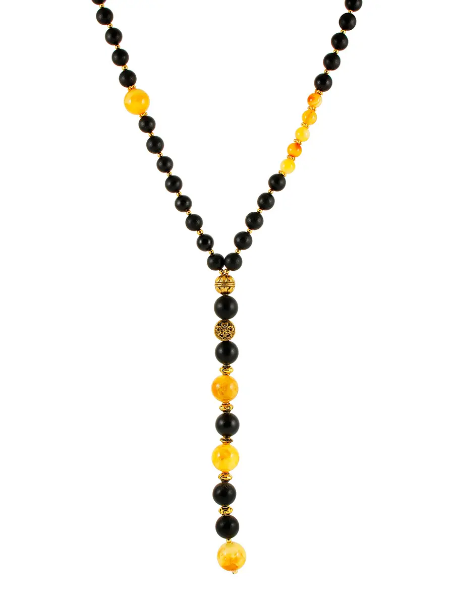 картинка Яркое стильное ожерелье в виде чёток из натурального формованного янтаря «Куба» в онлайн магазине