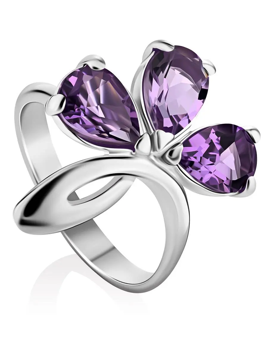 картинка Женственное кольцо из серебра с аметистами «Одуванчик» в онлайн магазине