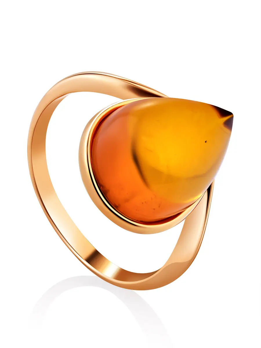 картинка Позолоченное кольцо «Фиори» с ярким коньячным янтарём в онлайн магазине