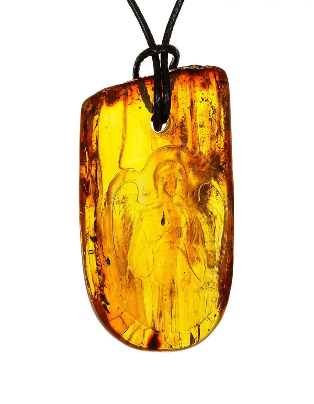 картинка Подвеска из цельного балтийского янтаря с резьбой «Ангел-Хранитель» в онлайн магазине